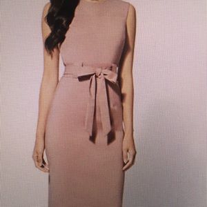 Powder pink tie-waist sheath stretch dress